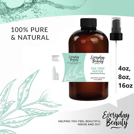Tea Tree Water Facial Toner 16oz - All Natural Hydrating Spray Mist for Face and Hair - 100% All Natural Tea Tree Water Hydrosol with Fine Mist Cap
