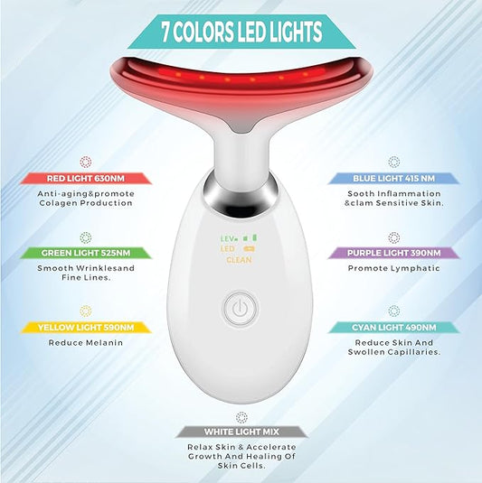 Facial Massager for Face and Neck, Red-Light-Therapy-for-Face and Neck, Face culpting Wand with 7 Color, at-Home Face Tool for Skin Care (White)