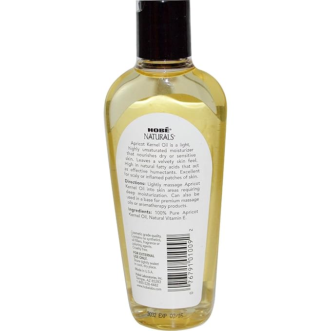 Hobe Labs Apricot Kernel Oil 4 oz - Nourishes Dry Skin, Calms and Repairs, Improves Tone and Radiance, Nourishing Humectant, Easily Absorbed