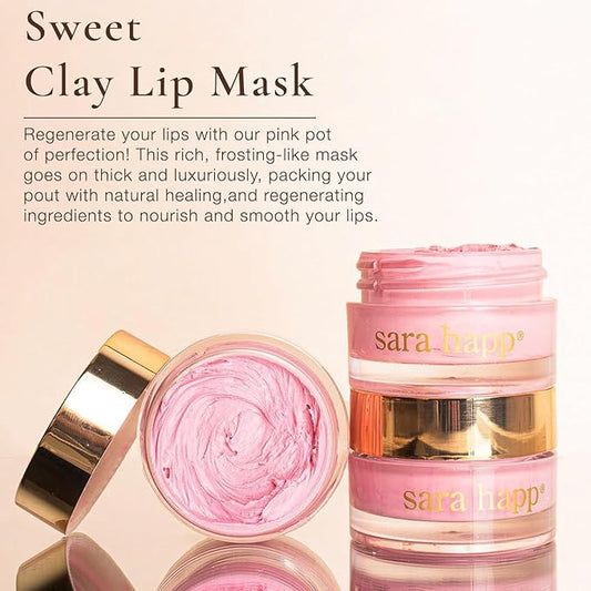 Sara Happ Sweet Clay Mask + Vanilla Bean Sugar Lip Scrub Duo - Exfoliating Lip Treatments, Moisturizers for Dry and Flaky Lips, Vegan (0.47 Oz and 0.5 Oz jars)
