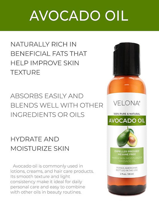 velona Avocado Oil 2 Fl Oz | 100% Pure and Natural Carrier Oil | Expeller-Pressed | Hair, Body and Skin Care | Use Today - Enjoy Results
