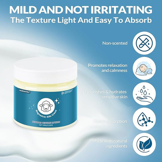 Magnesium Lotion for Kids, Magnesium Cream for Sleep, Soothing Relief & Relaxation - Topical Magnesium Cream Helps Kids Stay Calm at Bedtime and During The Night, Without Melatonin(3.53 oz)