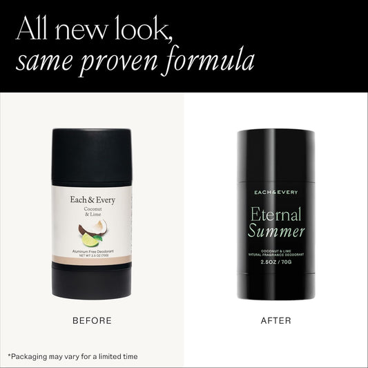 Each & Every Aluminum Free Deodorant for Men & Women - All Natural Deodorant for Sensitive Skin, EWG Verified - Clean, Baking Soda-Free, Plant-Based Fragrance, Coconut & Lime, 2.5oz