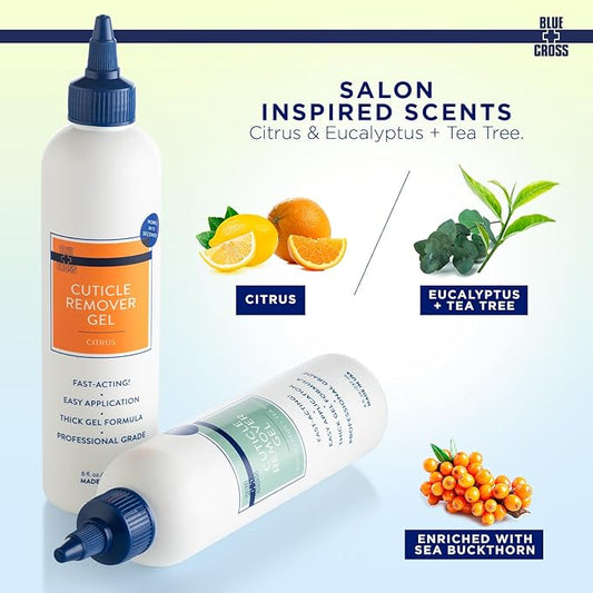 Blue Cross Cuticle Remover Liquid Gel, Cuticle Softener for Nails, Hydrating, Moisturizing, Professional Nail Care for Brittle Hang Nails, Dry Cuticles, Made in USA, 8oz, Citrus