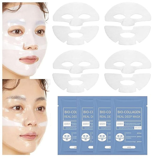4 Pack Bio-Collagen Overnight Korean Face Mask-deep Hydrating Collagen Hydrogel Sheet Mask,Firming and Moisturizing,Korean Skincare,Anti Wrinkle Lifting Facial Mask Sheet for Glass Skin