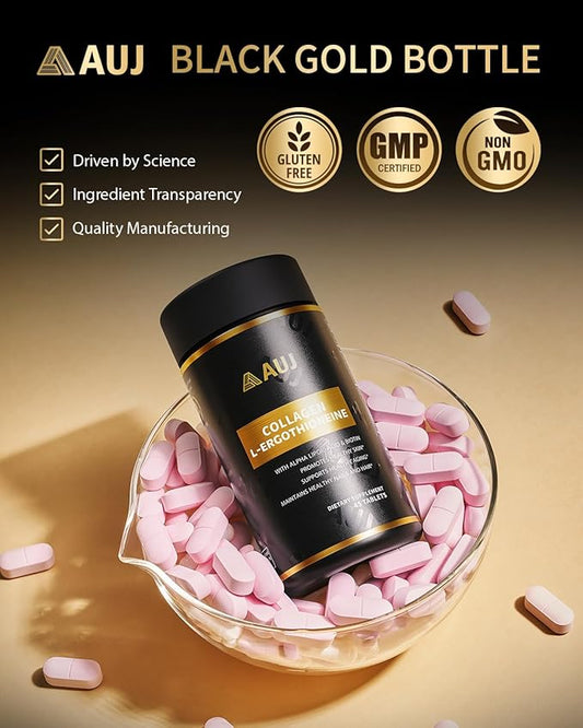 AUJ Multi-Active Collagen, 2300mg Peptan® Bovine Collagen Peptides Type I, II, III,3000mg Biotin, Ergothioneine (ET), Alpha Lipoic Acid, Nails Beauty Complex, for Women & Men, 45 Capsules