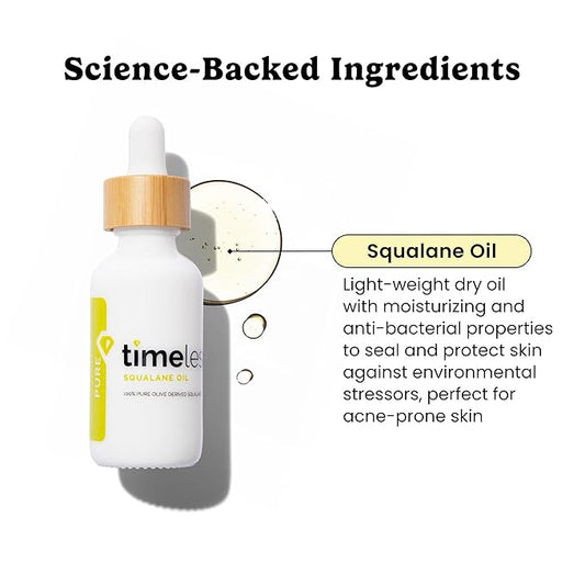 Timeless Skin Care Squalane Oil 100% Pure - Plant-Based Face Oil - Fragrance-Free - For Dry Skin - Moisturizing - 1 oz