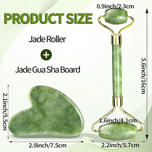 Guasha Tool for Face & Jade Roller for Face,Gua Sha Facial Tools for Reduce Puffiness and Improve Wrinkles,Green Jade Roller and Gua Sha Set Self Care Gifts for Women