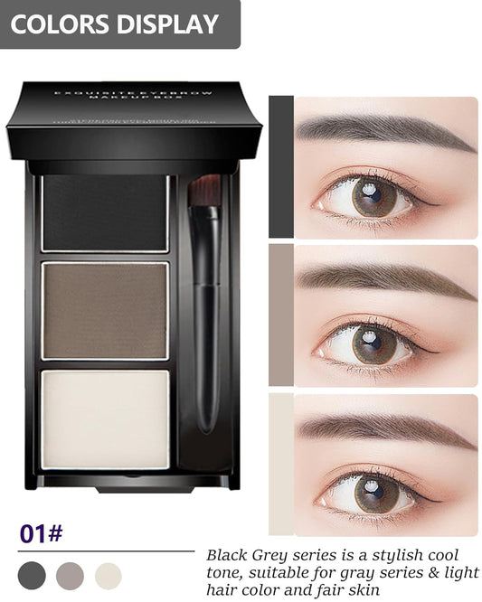 Eyebrow Powder Makeup Kit-3 Colors Eye Brow Powder Palette Long-Lasting Waterproof, Black Brown Series Brow Powder, Fill & Sculpt Full Eyebrows for Women, With Mirror, Brow Brush & Razor-Set 01