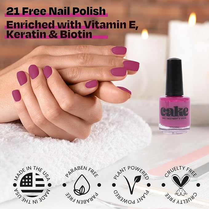 Nail Strengthener & Nail Polish Duo, Nail Repair for Damaged Nails, Nail Hardener & Growth, Non Toxic, Professional Applicator Brush, Keratin Enriched (Berry Me) - CAKE Power Boost (1 fl oz)