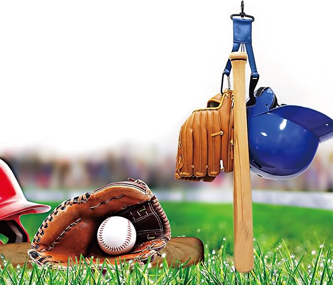 Baseball Softball Gear Hanger Dugout Organizer -Multipurpose Hanging Buckle Metal Hangers for Hold Outdoor Sports Equipment, Camping, Gloves, Helmets, Bats, Water Bottle Holder (Blue)