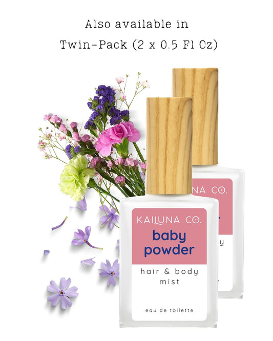 Baby Powder Natural Hair & Body Mist Spray, Pure Essential and Fragrance Oils, Alcohol-Free, Handmade in California, 0.5Fl Oz