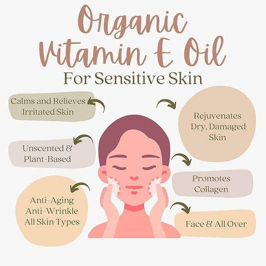 Organic Vitamin E Oil for Scars - All Natural & Vegan Skin Moisturizer 2oz - Light and Unscented Great for Scars After Surgery - Reduce Wrinkles, Anti Aging, Lighten Dark Spots - Face, Skin & All Over