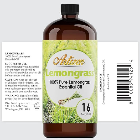 Artizen Lemongrass Essential Oil Bulk, 16oz - Large Bottle for Diffuser, Sprays, Aromatherapy & Candle Making