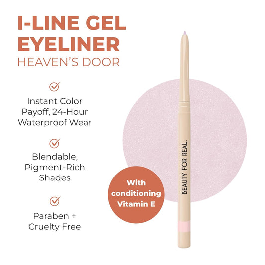 Beauty For Real I-Line 24-7 Eyeliner, Heaven?s Door - Rose Gold Pink Shimmer - Long-Wearing, Waterproof Gel Formula - Safe for Sensitive Eyes & Contact Lens Wearers - 0.01 oz