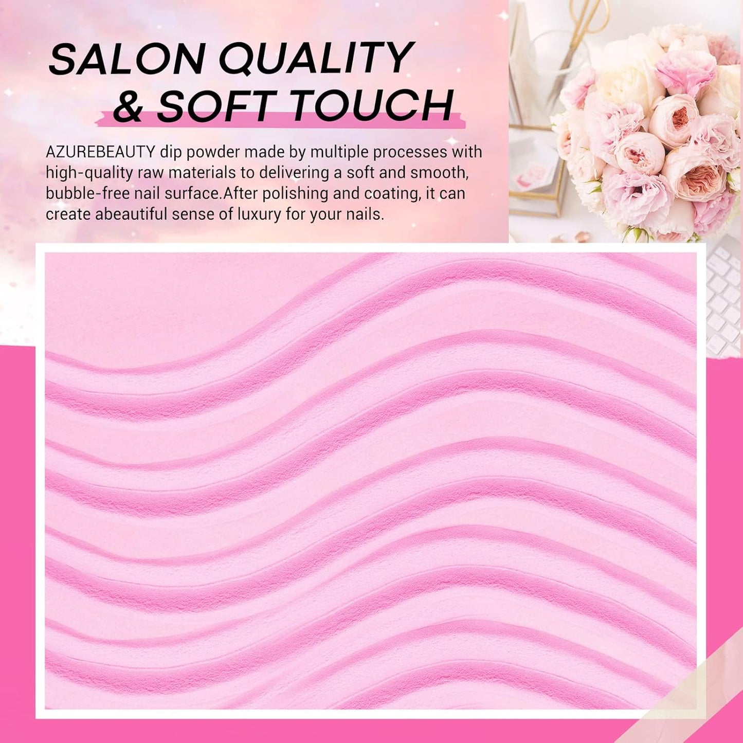 AZUREBEAUTY Pink Dip Powder Nail Set, 6 Colors Light Hot Pink Cherry Blossom Shades Dipping Powder Starter Kit, French Nail Art Manicure, No Need Nail Lamp Cured DIY Salon