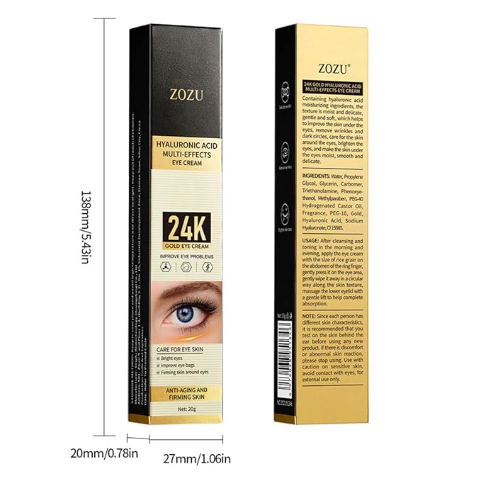 Hunqian 24K Gold Eye Cream - Anti-Aging, Reduce Wrinkles, Dark Circles & Puffiness, with 24K Gold Particles & Premium Ingredients for Delicate Eye Area Care.20g/box