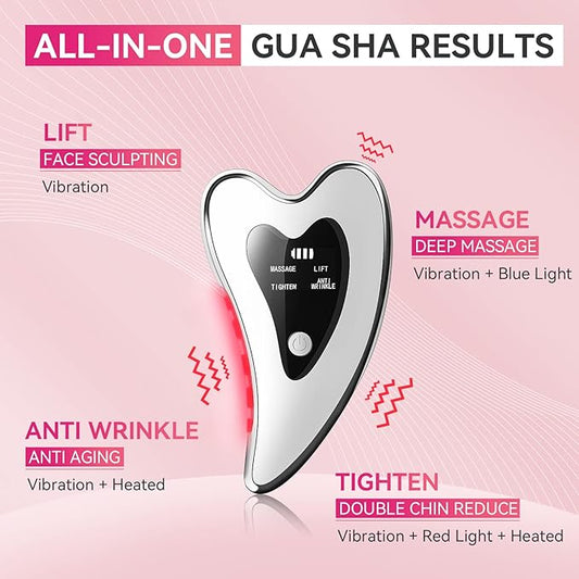 Electric Gua Sha Facial Tools - Face Sculpting Tool/Lift Device - Heated & Vibration & Red Light Massager, Anti-Aging & Wrinkles, Puffiness, Double Chin, Tension Relief