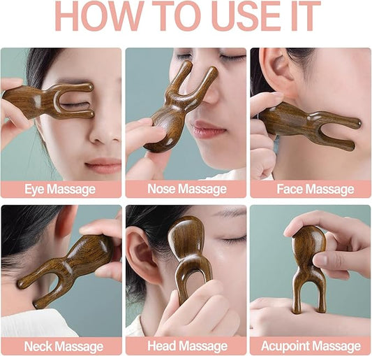 Wooden Gua Sha Facial Tools - Head Massager Sandalwood Wood Massage Tools for Face Nose Eye - Multifunctional Wood Therapy Massage Tools - Handheld Meridians Acupressure Tool - Gifts for Mom Wife