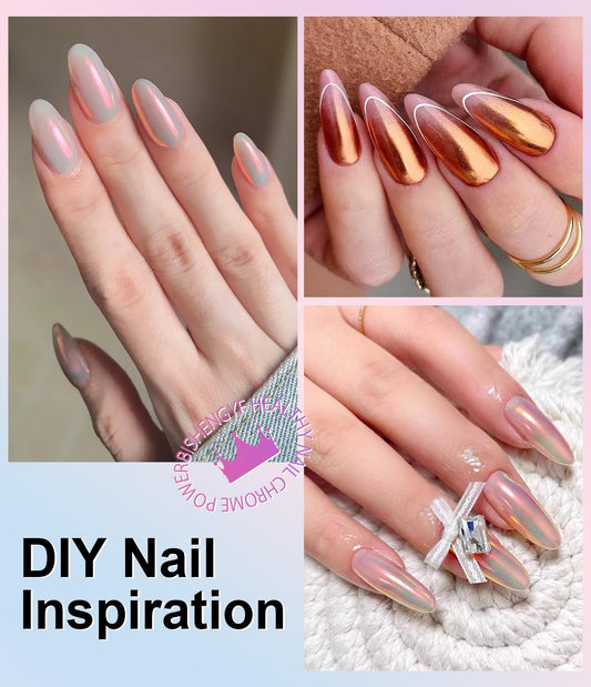 2 PCS Chrome Nail Powder:Mirror Effect Copper Chrome Nail Powder,Metallic Mirror Orange Chrome Nail Powder Decoration for DIY Nail Art,Bronze Pigment Holo Chrome Powder