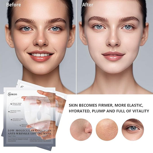 Low Molecular Weight Collagen Overnight Hydrogel Mask, Enhances Skin Elasticity, Reduces Pores, Transforms from White to Transparent Upon Absorption Skin Care Treatment,