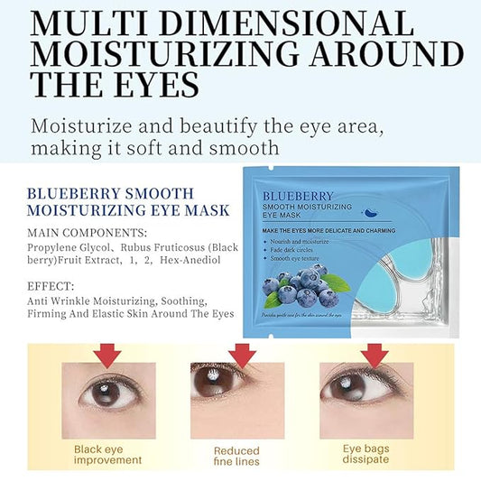 Under Eye Mask Patches, 30 Pairs Collagen Hydrating Moisturizing Smoothing Gel Pads for Puffy Eyes Bags,Dark Circles,Puffiness,Fine Lines,Wrinkles,Anti-Aging Blueberry