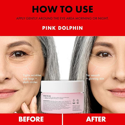 Pink Dolphin Caffeine Eye Cream – Anti-Aging Eye Treatment for Dark Circles, Puffiness & Fine Lines – Hydrating Formula with Caffeine & Hyaluronic Acid Skincare - 0.5 fl oz