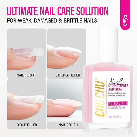 Nail Repair for Women: 8 in 1 Pink Nail Hardener Extra Strong and Growth - 15ML Natural Nail Polish Hardener Ridge Filler Strengthener for Weak and Damaged Nails 15ml
