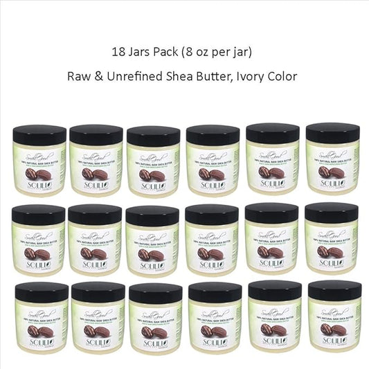 Pure Unrefined Shea Butter, totally natural and organic, ivory color, packed in 8OZ Jar, 18 Units