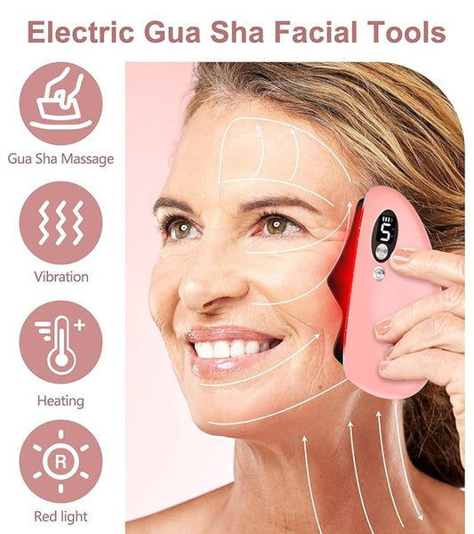 Gua Sha Facial Tool, Electric Black Obsidian Guasha Tool for Face, Chin, Neck, Body, Heated Vibrating Massage Gua Sha Stone for Face Sculpting