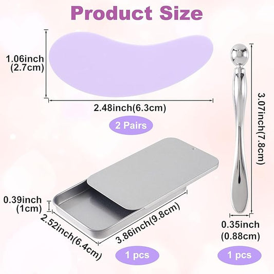 Joez Wonderful Under Eye Patches 2 Pairs, Silicone Reusable Eye Patches, Under Eye Mask for Skin Care Effect to Reduce Wrinkles & Fine Lines, with Metal Eye Cream Applicator, Tin Case (Purple)