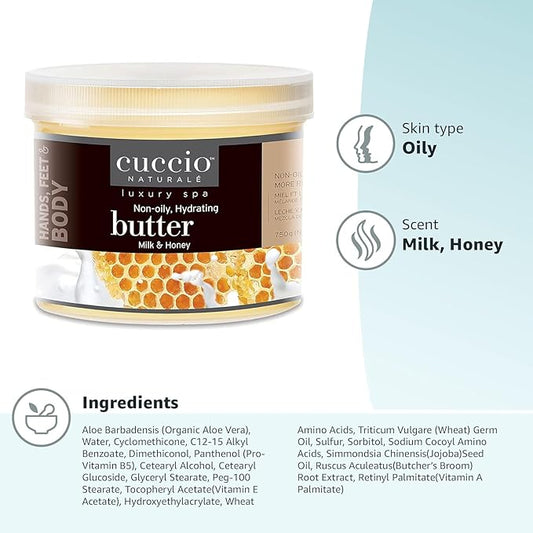 Cuccio Naturale Milk and Honey Butter Blend – Ultra Moisturizing Cream for Hands, Feet, and Body – 26 Ounces