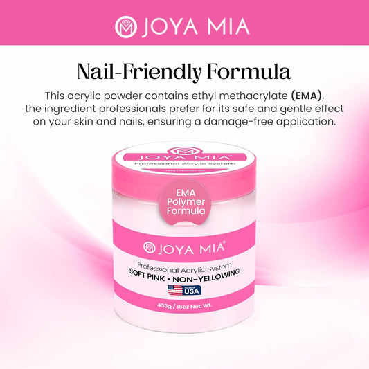 Joya Mia Acrylic Powder for Nails, MMA-Free, Super Adhesion Professional Powder for Flawless & Long-Lasting Nail Enhancements, Easy Application, Vibrant & Stunning Colors - Soft Pink, 5 lbs