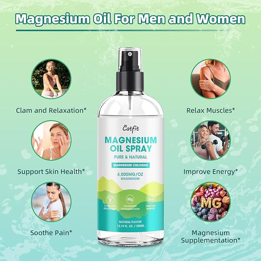 Magnesium Oil Spray - Pure & Natural Magnesium chloride Oil High Potency Trace Minerals - Topical Magnesium Spray for Feet and Sleep, Soothing Muscles, Mood Support - High Absorption - 390ml(13.19 Oz)