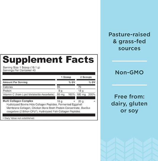 Ancient Nutrition Multi Collagen Protein Powder, Unflavored, 45 Servings + Bone Broth Protein Powder, Chocolate, 20 Servings