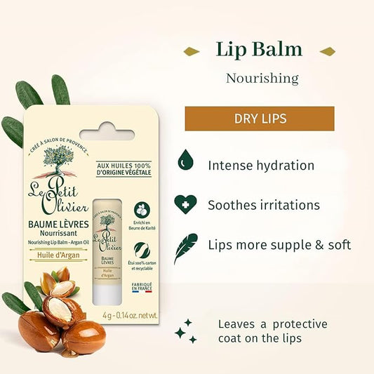 Nourishing Lip Balm Stick - Enriched with Argan Oil - Softens and Smooths Dry Lips - Made with Natural Vegetable Oils - 0.14 oz