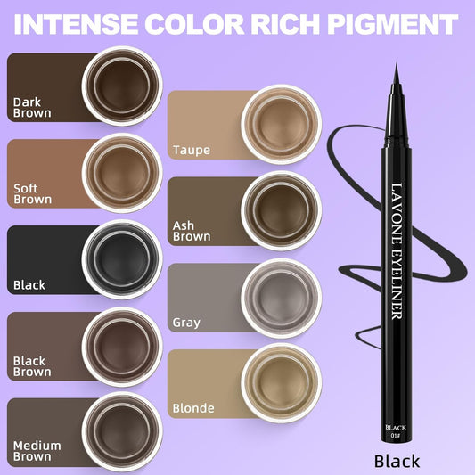 LAVONE Eyeliner Set - Waterproof Makeup Kit with Liquid Eye Liner Pencil, Gel Eyeliner and Angled Eye Liner Brush, Waterproof, Smudge Resistant, Long Lasting Formula - Soft Brown