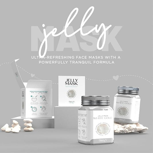 BRÜUN Jelly Mask Jar White Gold Glycolic AC AHA Peel-Off Face Care Rubber Mask | 23 fl oz Skin Care Moisturizing Gel Mask Jar Spa Set