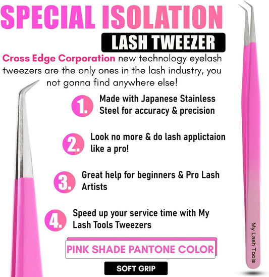 Isolation Tweezers for Eyelash Extension – 14cm Curved, Double Pink, Japanese Stainless Steel, Best for Individual Isolation & Classic Lashes, Pinzas para Pestaña (Double Pink Color)