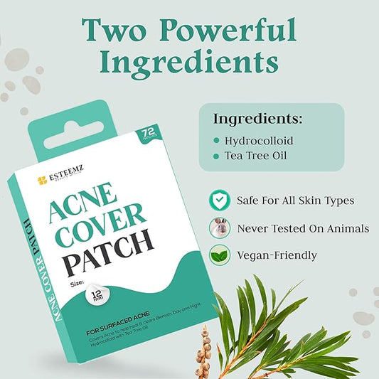 Advanced Invisible Pimple Patches For Face (72 Pack) - Hydrocolloid Patch with Tea Tree Oil - Vegan Friendly Hydrocolloid Acne Patches For Face and Skin - Pimple Patch Stickers - Acne Patch (12mm)