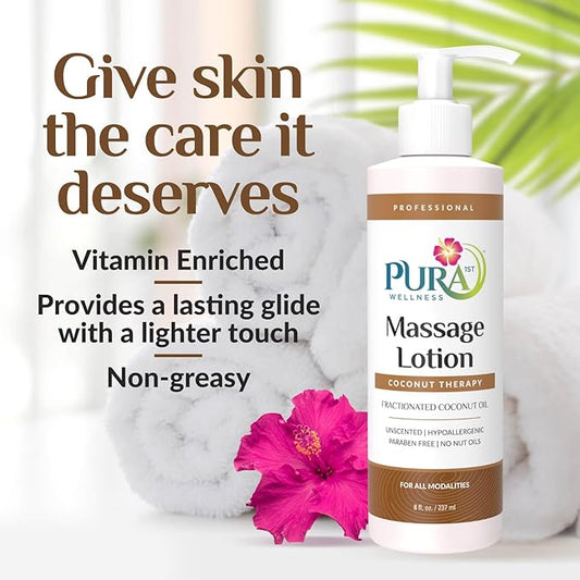 Coconut Therapy Massage Lotion, (Physical Therapy Coconut Lotion, Professional Deep Tissue Therapy, Pura Wellness Vitamin Therapy Lotion, Unscented Lotion for Physical Therapy Recovery 8oz