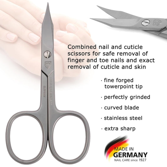 3 Swords Germany - brand quality STAINLESS STEEL INOX CURVED COMBINED CUTICLE & NAIL SCISSORS (1 PIECE) with case for manicure pedicure - nail care by 3 Swords - Made in Germany