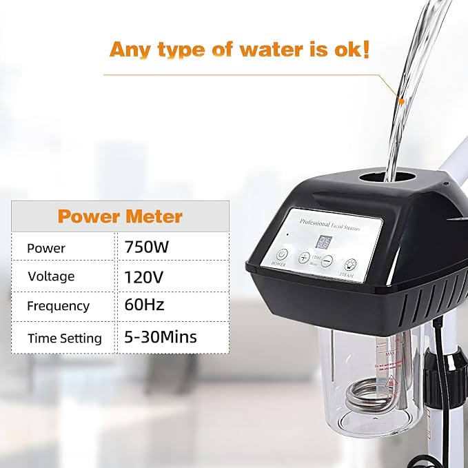 Professional Facial Steamer on Wheels, Ozone Facial Steamer with Time Setting, Stand Face Steamer Adjustable Height for Spa, Salon and at Home Use