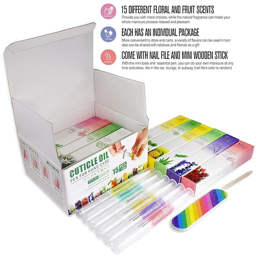 15Pcs Cuticle Oil Pen for Nail Care Products Kit Hangnail Treatment for Damaged Nails Repair Serum Strengthener Cream Moisturizer Growth Nourish Vitamin E Oil for Nail Hardener Lavender Essential Bulk