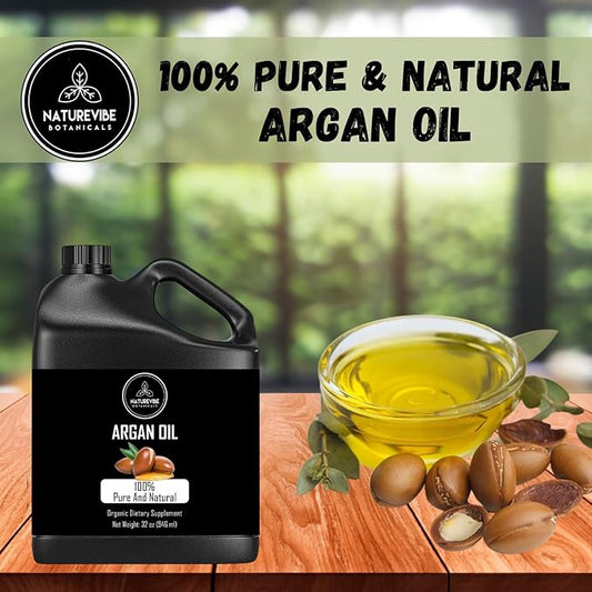 Naturevibe Botanicals Argan Oil 32 Ounces | 100% Pure and Natural | Great for Skin Care and Hair Care