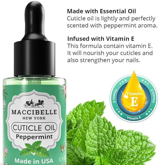 Maccibelle Cuticle Oil 0.5 oz - Heals Dry Cracked Cuticles (Peppermint, 0.5 Fl Oz)
