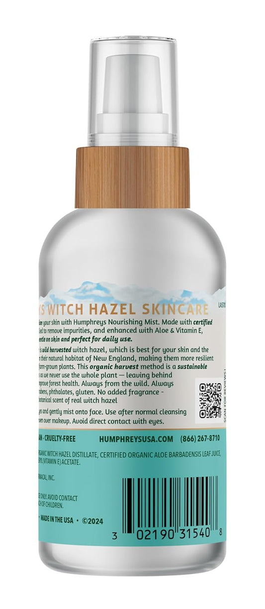 Humphreys Witch Hazel Nourishing Toner Mist Spray | Nourishing Hydrating Toner | Alcohol-Free | Wild Harvested Witch Hazel | Travel Size 3.3 Fl Oz | Clean Beauty | Vegan & Cruelty-Free