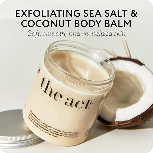 Exfoliating Body Scrub with Sea Salt & Coconut - Nourishing Restores Cleanser Body Balm - Home Spa Care, Vegan, Organic (10.58 Oz, Coconut)