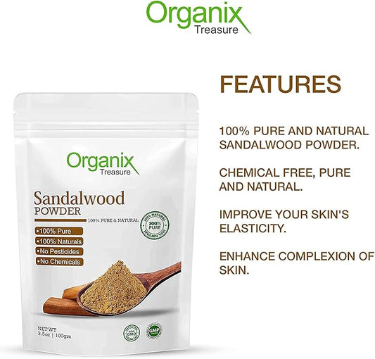 Organix Treasure Pure and Natural Sandalwood Powder for Face Masks, Facials and Skin Care, (100gm)