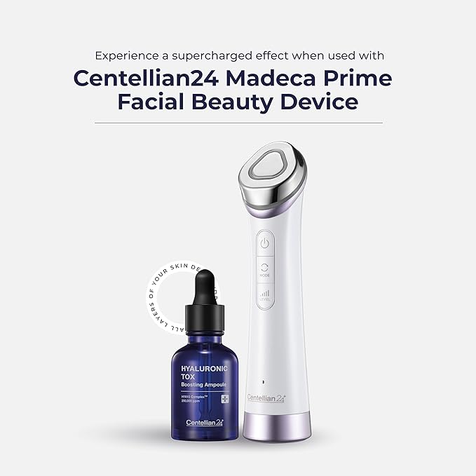 Centellian 24 Madeca Prime Facial Toning Device - 3-in-1 Microcurrent + Hyaluronic Tox Boosting Ampoule (1.01fl oz) - Deep Moisturization & Hydration with Hyaluronic Acid, Premium Korean Skin Care